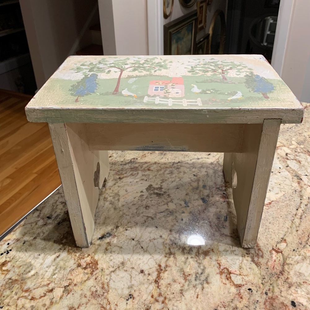 Vintage Painted Wood Stool - Picture 7 of 7